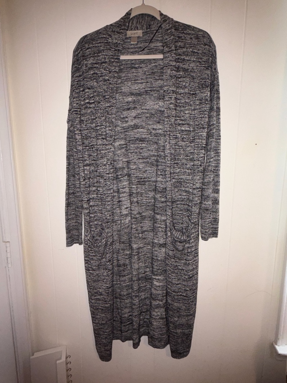 LOFT Marled Black and White Knit Cardigan